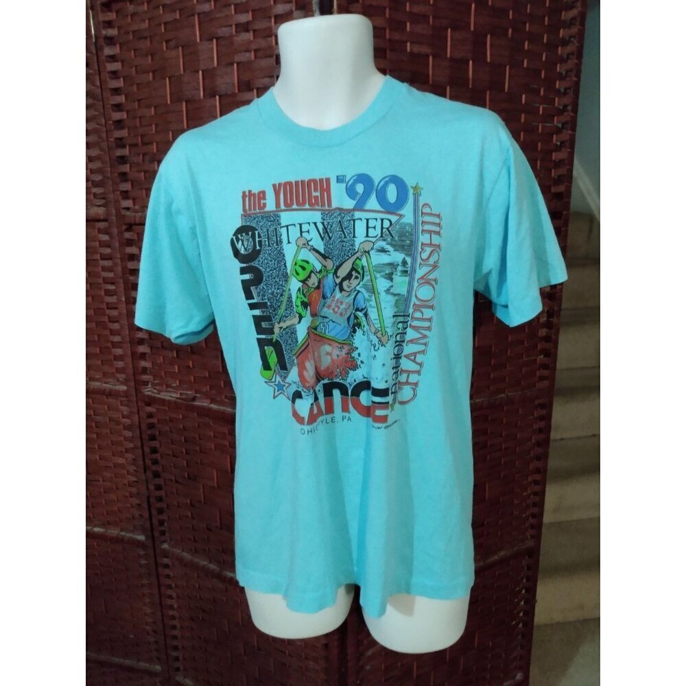 Vintage 1990 Whitewater Open Canoe National Championships T Shirt Large 90s Blue